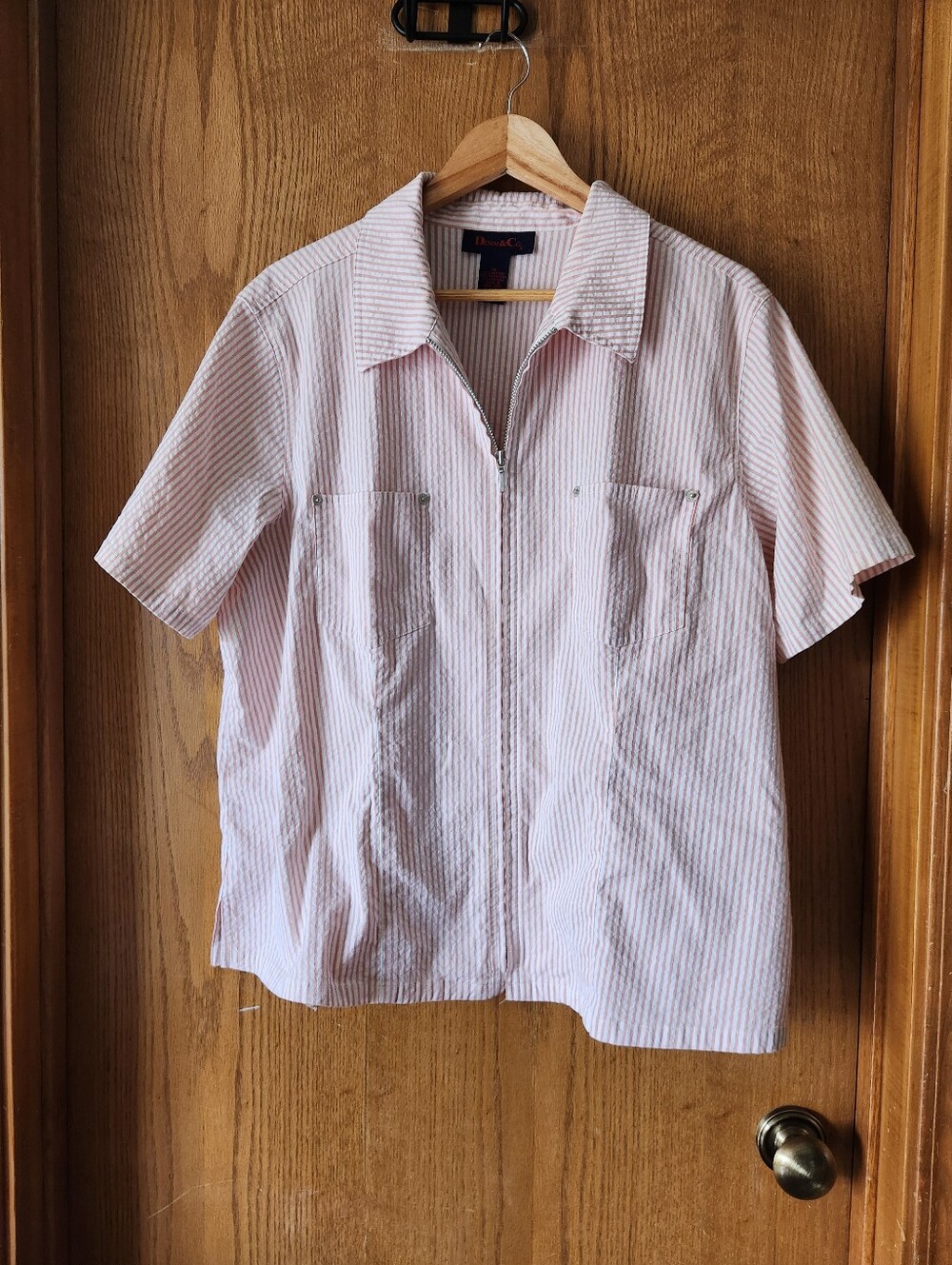 Denim & Co Zip Front Seersucker Shirt